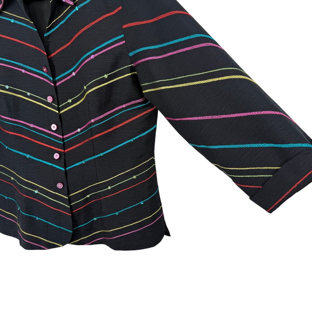SILK LAND Sz Medium 100% Silk Black Blue Pink Wearable Art Jacket Shirt Top - Picture 5 of 9